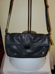 Elliot Lucca Bag Purse Black Pebbled Leather Fold Over Flap Crossbody - Picture 1 of 9