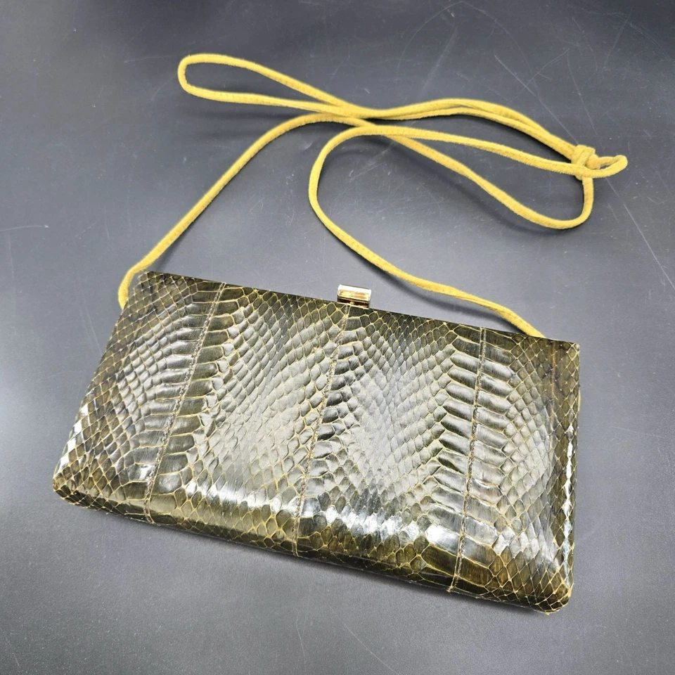 Vintage Shirl Miller Snake Skin Clutch Purse Gold Frame Leather Strap HS 119 - Image 1 of 4