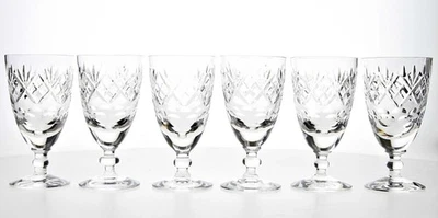 ROYAL DOULTON CRYSTAL GEORGIAN CUT X 6 WINE GLASSES - Image 1 of 3
