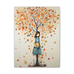 Autumn Embrace Canvas Wall Art Cozy Home Decor, Writers Library Gift for Readers - Picture 1 of 7