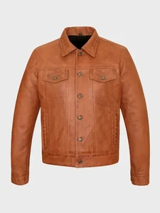 Herren Echtleder Trucker Jacke Vintage Classic Denim Style Hemdjacke - Bild 1 von 7