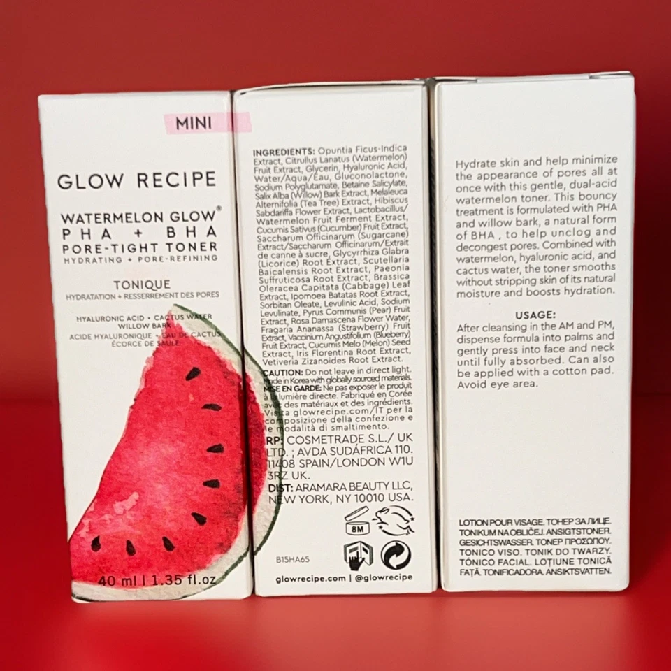 Glow Recipe Watermelon Glow PHA BHA Pore-tight Toner 40ml Blueberry Cleanser