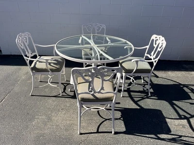 Raro Juego de Comedor Exterior Jordan Jardín Marrón Patio Blanco 4 Sillas Excelente Estado Foto 1 de 4