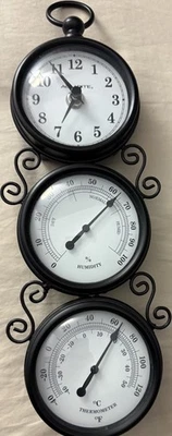 Wall Clock AcuRite 3-in-1 Metal Thermometer Hygrometer Home Office Decor 12"x5" - Image 1 of 4