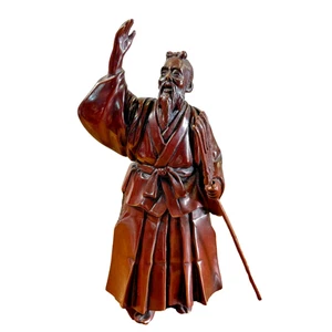Vintage Japanese Bronze Figure Statue Wise Man with Staff & Raised Hand 8" Tall - Picture 1 of 11