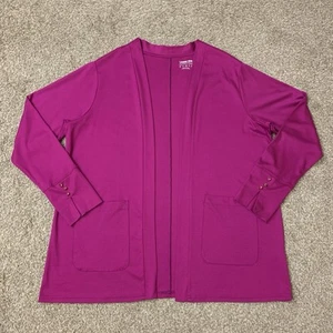 Lands End Cardigan Womens 1X Maroon Pink Open Front Gold Button Lightweight Knit - Picture 1 of 10