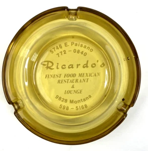 VTG Amber Glass 4.5" Ashtray RICARDO'S Finest Food Mexican Restaurant & Lounge - Picture 1 of 4