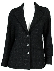 CHANEL 2022 22C Black Metallic Fringed Tweed Lionhead Button Jacket 42 - Picture 1 of 9