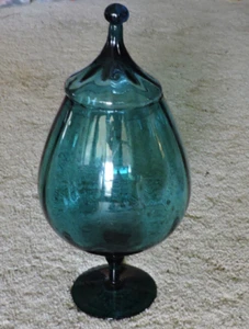 Vintage Gorgeous Fancy Decorative Large 15" Blue Glass Footed Compote Bowl W Lid - Picture 1 of 6