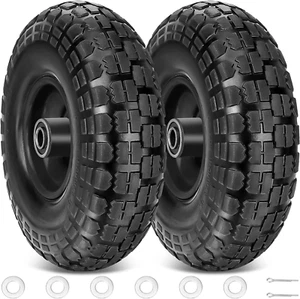 TICONN 4.10/3.50-4" Tire and Wheel Flat Free, 2 Pack 10" Solid Rubber Tires with - Picture 1 of 12