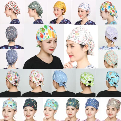 Cotton Scrub Cap Hat Hair Cover Unisex Worked Accessories Floral Animals Lattest - Image 1 of 4