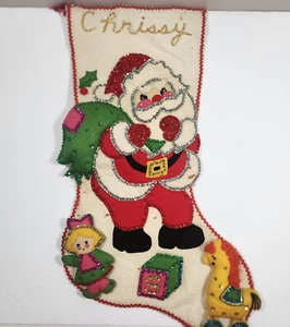 Vintage Bucilla Felt Stocking Jeweled 21 Santa & Toy Kit Sequined 1868 - Picture 1 of 10