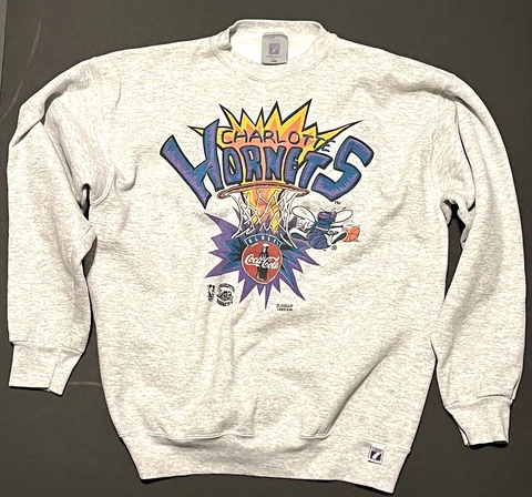 Vintage Logo 7 Charlotte Hornets Sweatshirt  L Coca Cola Sponsored Advertising Cover