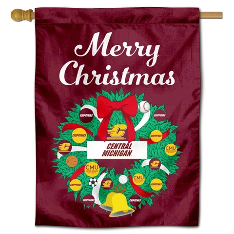 Central Michigan University Happy Holidays Christmas Decorative House Flag Cover