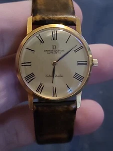 Vintage 18k Gold Universal Geneve Automatic Golden Shadow 25/JL Wristwatch Runs! - Picture 1 of 24