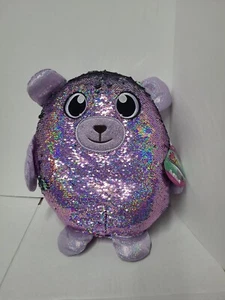 SHIMMEEZ Large Benji Bear Sequin Plush Stuffed Animal Series 3 14" Purple Teal - Picture 1 of 4