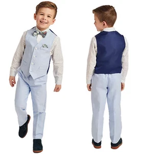 Nautica Boys 4-PC Blue Oxford Vest Set Formal Dressy Wedding Church SIZE 4 5 6 7 - Picture 1 of 5