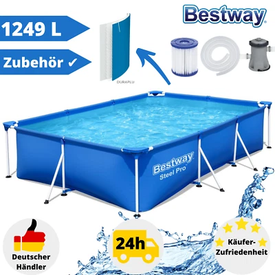 Bestway Frame Pool Garten Schwimmbecken Stahlwand Filter Set 300x201x66 cm Eckig - Bild 1 von 4