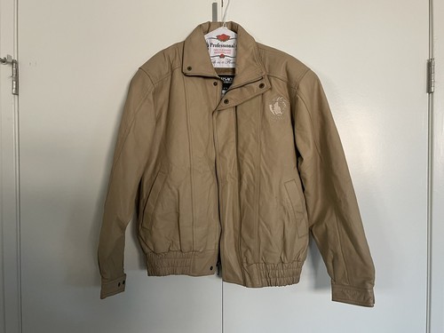 Giacca bomber Versace da uomo marrone chiaro in vera pelle taglia small