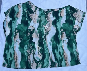 Pesion Top Women's Size 4XL Green Gold WhiteAbstract Pattern Off Shoulder Blouse - Picture 1 of 6