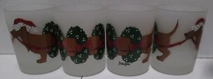 4er Set Vintage NEIMAN MARCUS Dackel Hund Urlaub Weihnachten Milchglas - Bild 1 von 9