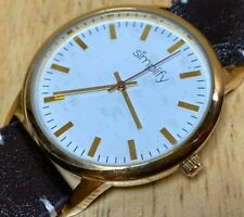 Unused Simplify Men 30m Gold Tone Leather Analog Quartz Watch Hours~New Battery