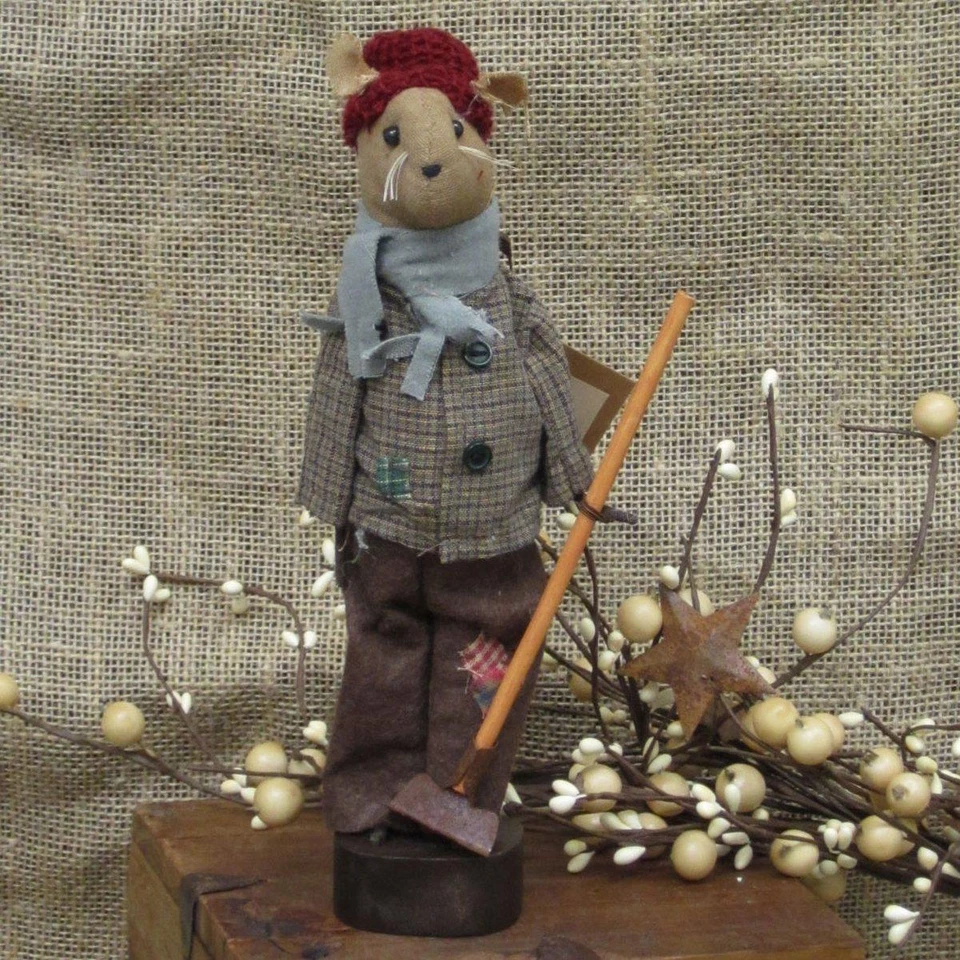 Pearsons Primitives  9.5" Century Farm Poor Boy Mouse With Rake New - Image 1 of 1