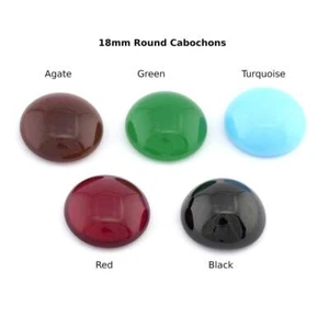 Round Glass Czech Cabochon 18mm Flat Back Agate,Green,Turquoise,Red Black CAB80 - Picture 1 of 2
