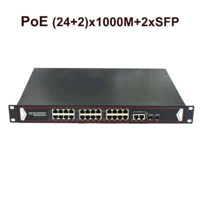 24 Port 100/1000M PoE Switch 2 Uplink SFP 400W 802.3af for Network IP Camera NVR - Image 1 of 4