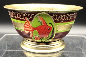 Vintage Blech Koi Fisch Sockel Schüssel/Pflanzgefäß Schmetterling Vogel Blume 6 Zoll Japan? - Bild 1 von 12
