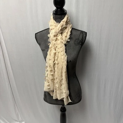 Sheer Beige Scarf Wrap Cutout Polka Dots Lightweight Boho Hippie Funky Playful - Image 1 of 4