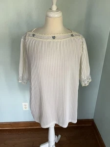 Vintage 1960s/1970s victorian sheer Cream Blouse Pintucks Lace Trim Neckline L - Picture 1 of 4