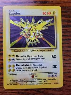Pokemon Card Unlimited Edition Holo Rare Base Set 1999 Zapdos 16/102 MP! - Image 1 of 4