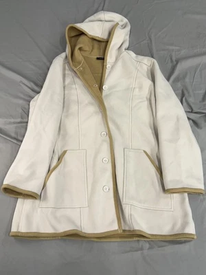 Abrigo de fin de semana Susan Graver para mujer XL blanco tostado con capucha polar botón bolsillos delanteros Foto 1 de 4