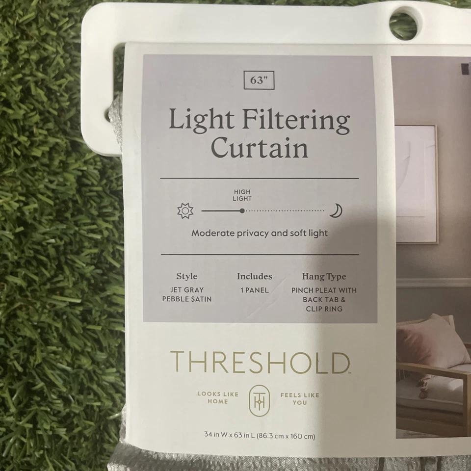 2 Threshold Silver Pebbled Satin Light Filtering Curtain Panel 34
