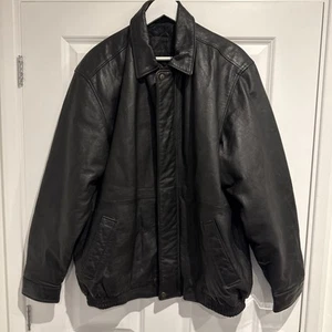 Chaqueta acolchada de cuero genuino negra con cremallera completa talla XXL para hombre - Imagen 1 de 5