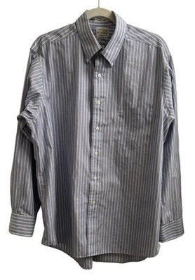 Camisa de vestir Eagle Shirtmakers blanca/azul a rayas de algodón talla 17 34/35 Foto 1 de 4