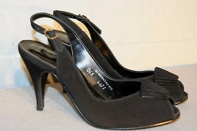 Sz 6.5 N Vtg 1970s does 1940s Shoes Peep Toe Black Fabric REGENCY Spike Hi Heel - Image 1 of 4