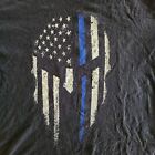 American Flag Blue Line Police Gildan Black T-Shirt Men's L