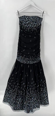 Vestido Jessica McClintock Juniors Niñas 7 Negro Azul Baile de graduación Cóctel Sin tirantes De colección Foto 1 de 4