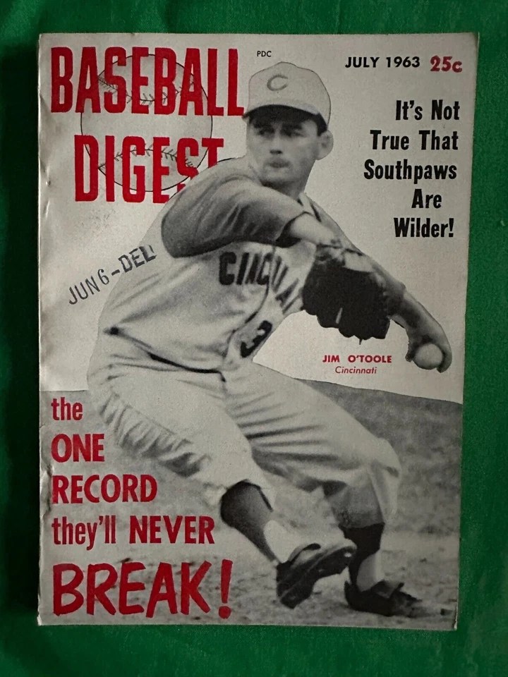 JUL 1963 BASEBALL DIGEST JIM O'TOOLE CINCINNATI REDS - Image 1 of 1