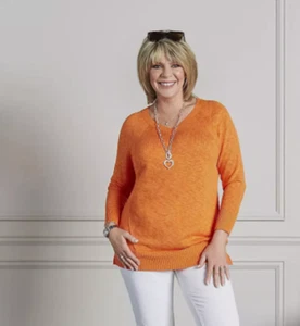 Ruth Langsford Sommer Slub V-Ausschnitt Pullover Größe SMALL neu orange sorbet - Bild 1 von 5