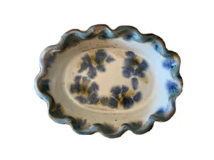 Nan Groves Soap Dish Handcrafted Pottery Dish Vintage Retro Blue Pre-Own Signed - Picture 1 of 10