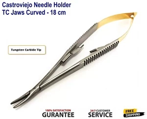 Soporte de aguja quirúrgico dental Castroviejo micro sutura punta TC curva 18 cm - Imagen 1 de 6