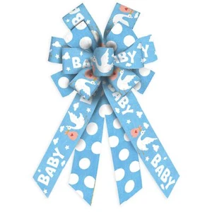 Baby Shower Wreath Bows Blue Dot Bows for Wreath Baby Boy Blue Decorative Bow... - Picture 1 of 5