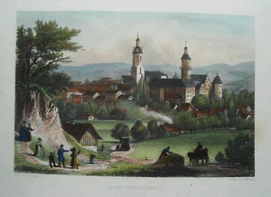 Schleusingen Thüringen altkolorierter echter alter Stahlstich 1852 - Bild 1 von 3