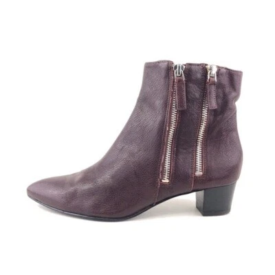 Nine West 束腰双拉链踝靴女式 6M 码勃艮第红色皮革 — 第 1/4 张图片