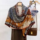 70% Cashmere & 30% Silk Wrap Scarf Feather Print Hand Roll Double Face Shawl 53"