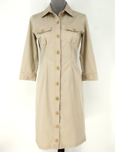 Banana Republic Safari Dress 6 Womens Beige Stretch Cotton Pockets Buttons Vtg