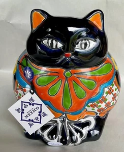hand painted Mexican pottery cat planter 8" T w/ drain hole NWT - Picture 1 of 8